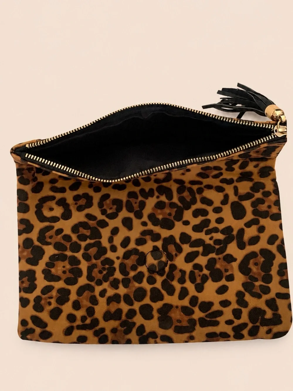 Sole Society Leopard Print Fold-Over Clutch with Tassel